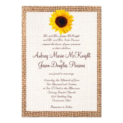 Rustic Burlap Sunflower Wedding Invitations