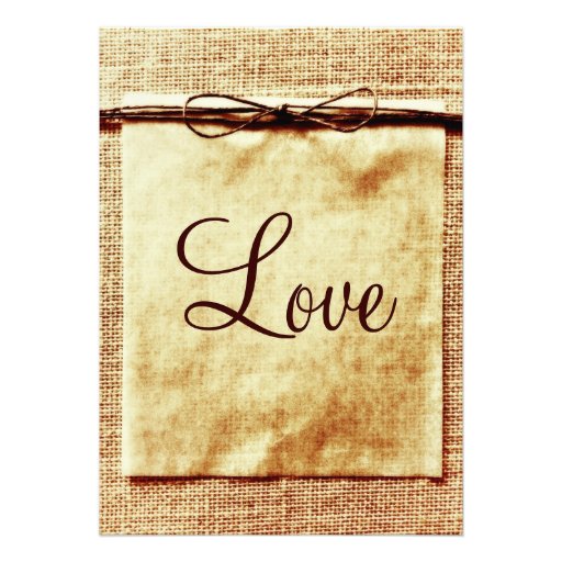 Rustic Burlap Twine Distressed Wedding Invitation