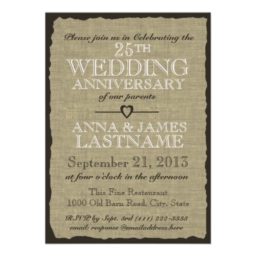 Rustic Burlap Wedding Anniversary Custom Announcement (front side)