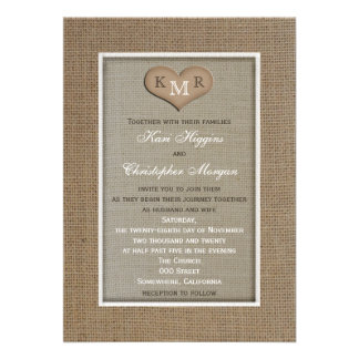 Rustic Burlap Wedding Invitation with Monogram