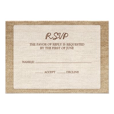 Rustic Burlap Wedding RSVP Response Card