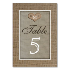 Rustic Burlap Wedding Table Numbers Cards Table Cards