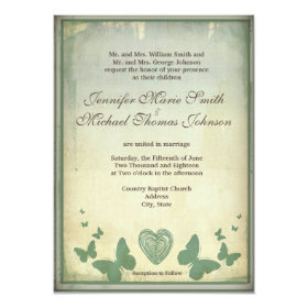 Rustic Butterflies Heart Wedding Invitations