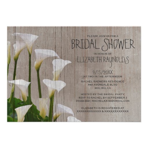 Rustic Calla Lillies Bridal Shower Invitations