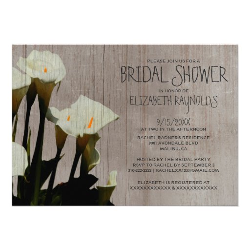 Rustic Calla Lily Bridal Shower Invitations