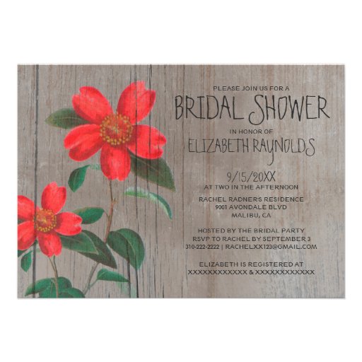 Rustic Camellia Bridal Shower Invitations