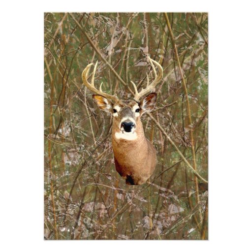 Rustic Camo Hunting Deer Antlers Blank Invitations