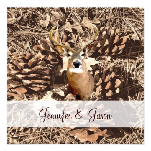 Rustic Camo Hunting Deer Antlers Wedding Invites