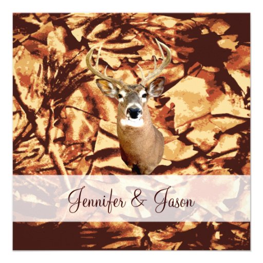 Rustic Camo Hunting Deer Antlers Wedding Invites