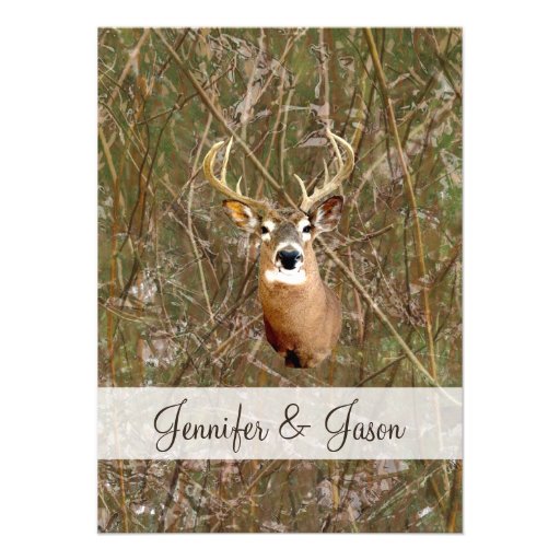 Rustic Camo Hunting Deer Antlers Wedding Invites