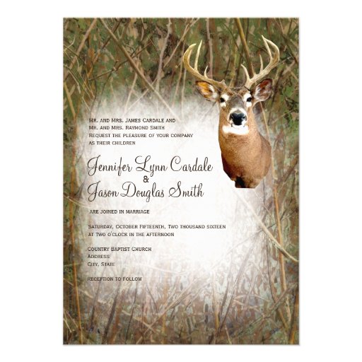 Rustic Camo Hunting Deer Antlers Wedding Invites