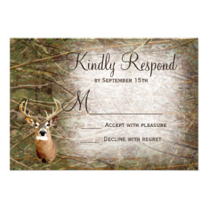 Rustic Camo Hunting Deer Antlers Wedding RSVP Custom Invitations