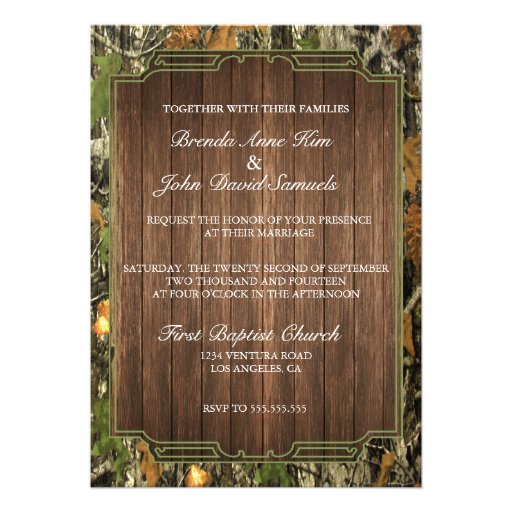 Rustic Camo Wood Wedding Invitation