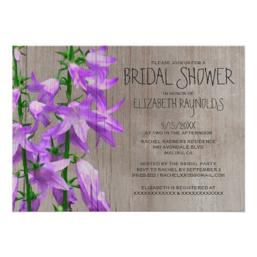 Rustic Campanula Bridal Shower Invitations