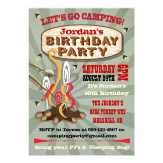 Rustic Camping Birthday Party Invitations