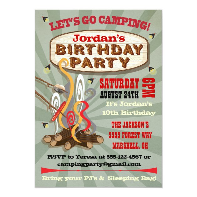Rustic Camping Birthday Party Invitations