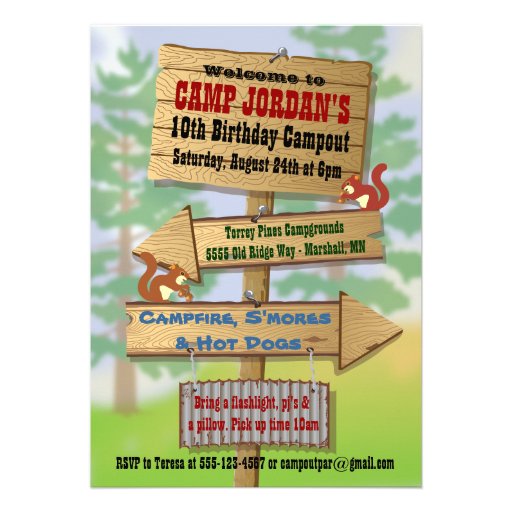 Rustic Camping Sleepover Party Invitations (front side)