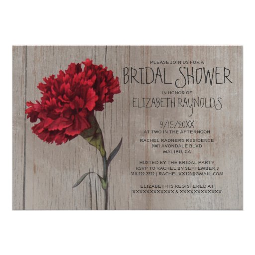 Rustic Carnation Bridal Shower Invitations