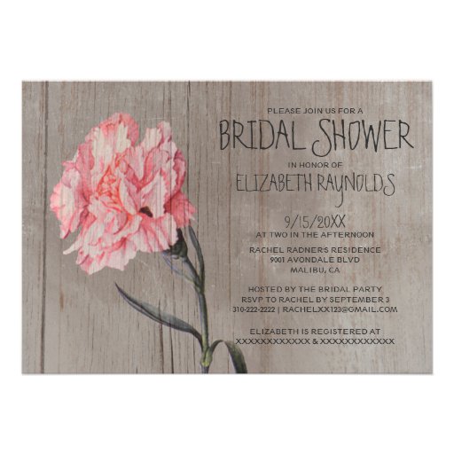 Rustic Carnations Bridal Shower Invitations