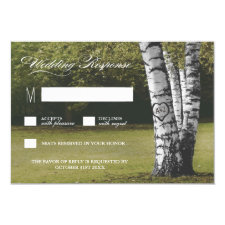 Rustic Carved Heart Birch Tree Wedding RSVP Cards