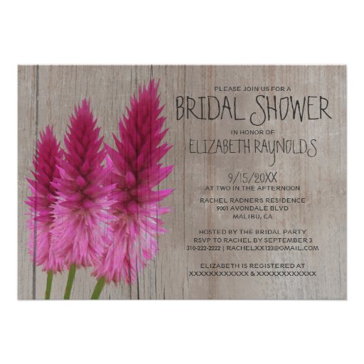 Rustic Celosia Bridal Shower Invitations