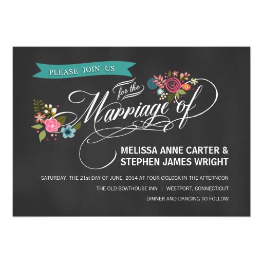 Rustic Chalkboard Floral Banner Wedding Invites