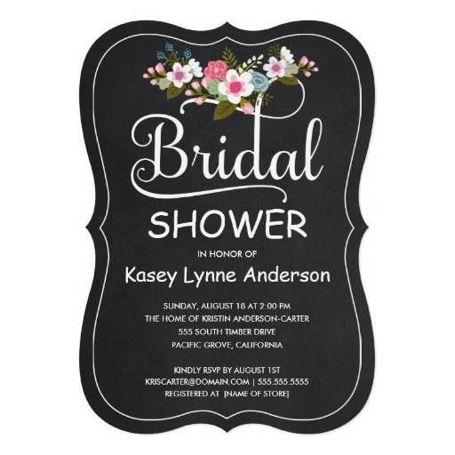 Rustic Chalkboard Floral Wreath Bridal Shower Announcement (front side)