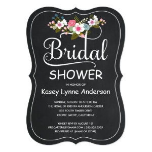 Rustic Chalkboard Floral Wreath Bridal Shower 5x7 Paper Invitation Card