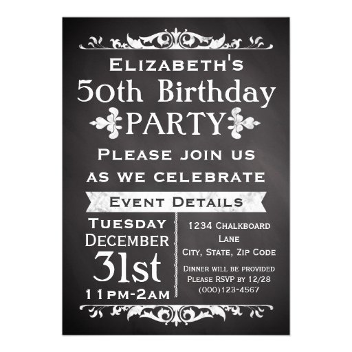 Rustic Chalkboard Slate 50th Birthday Party Announcement