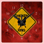 Rustic Chicken Crossing Sign wall clocks
