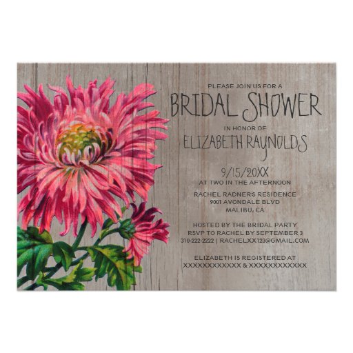 Rustic Chrysanths Bridal Shower Invitations