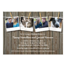 Rustic Clothesline Photo  Wedding Shower Custom Announcements