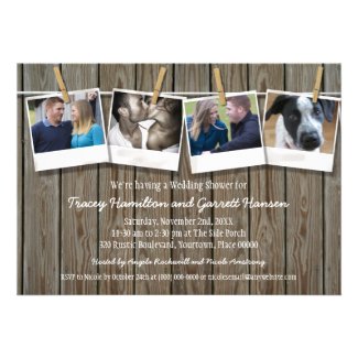 Rustic Clothesline Photo Wedding Shower Custom Announcements