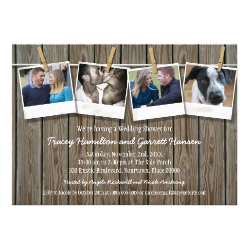 Rustic Clothesline Photo  Wedding Shower Custom Announcements (front side)