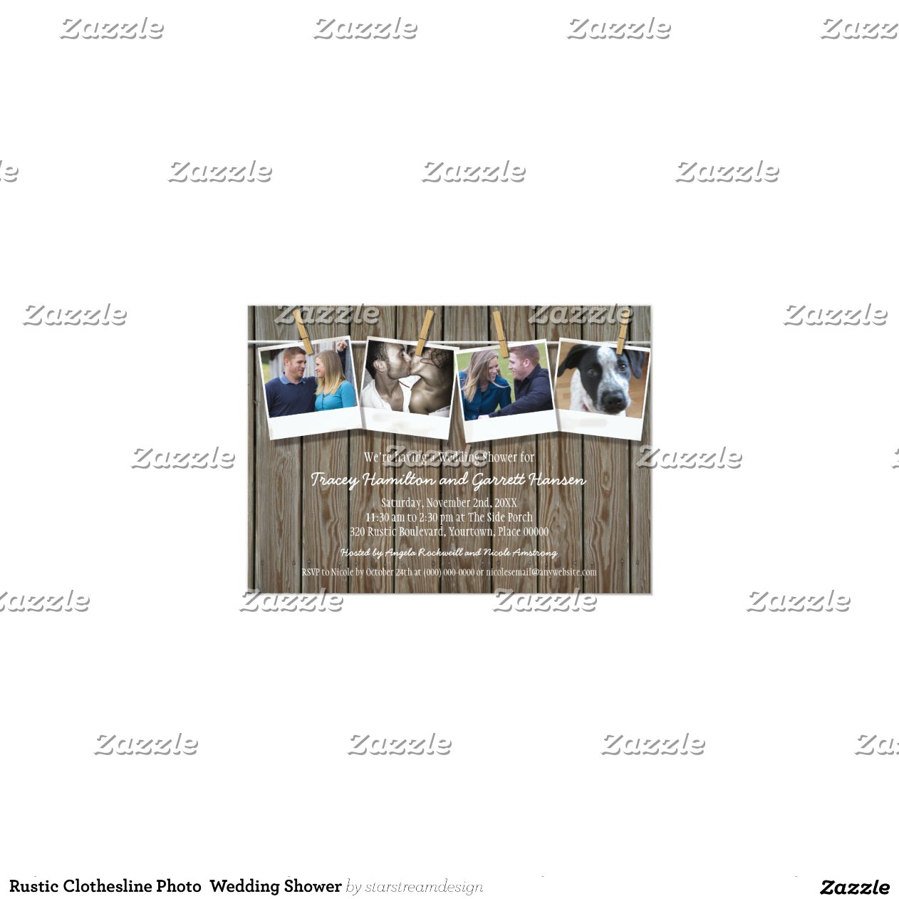 Rustic Clothesline Photo Wedding Shower 5x7 Paper Invitation Card Zazzle