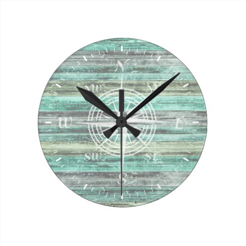 Rustic Coastal Decor Compass Rose Round Clock Rustic Coastal Decor Compass Rose Round Clock