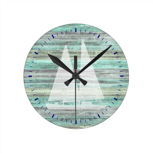 Rustic Coastal Decor Sailboat Round Clock Rustic Coastal Decor Sailboat Round Clock