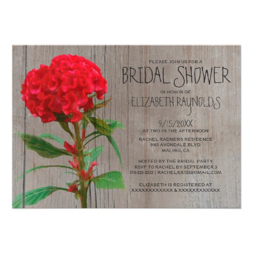 Rustic Cockscomb Bridal Shower Invitations