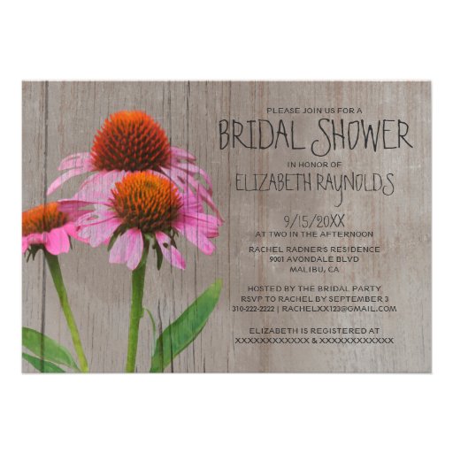 Rustic Coneflower Bridal Shower Invitations