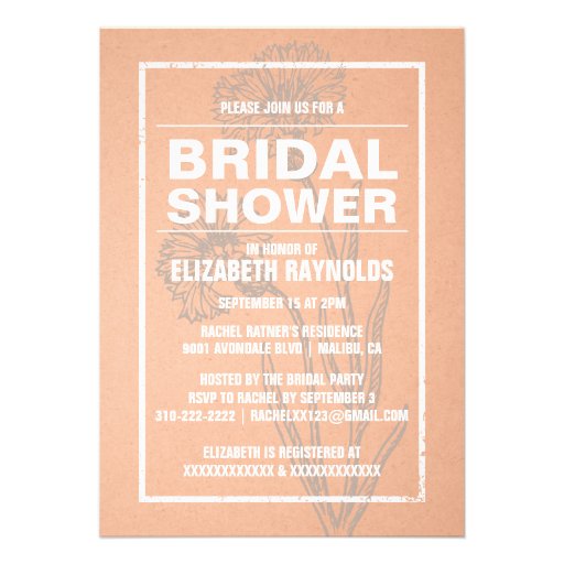 Rustic Coral Bridal Shower Invitations