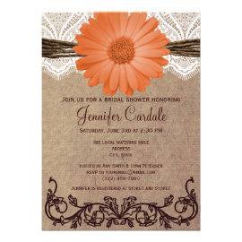 Rustic Coral Peach Flower Bridal Shower Invitation Personalized Announcement