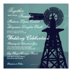 Rustic Country Aqua Windmill Wedding Invitations 5.25