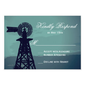 Rustic Country Aqua Windmill Wedding RSVP Cards 3.5