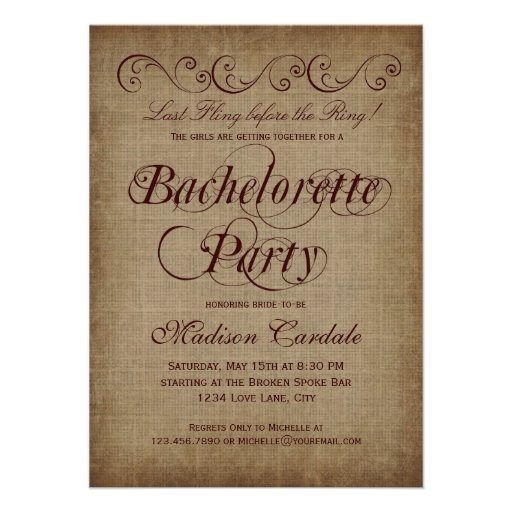 Rustic Country Bachelorette Party Invitations