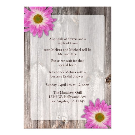 Rustic Country Barn Purple Daisies Bridal Shower Invites