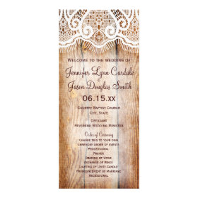 Rustic Country Barn Wood Custom Wedding Programs Full Color Rack Card