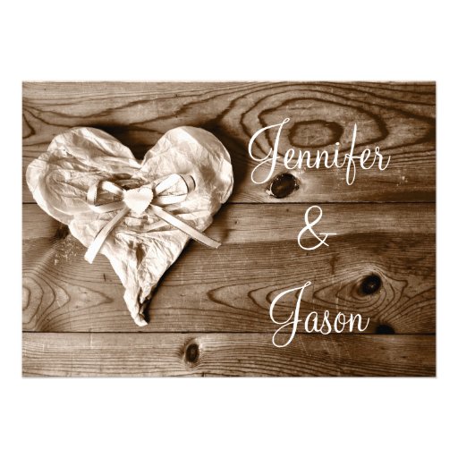 Rustic Country Barn Wood Heart Wedding Invitation
