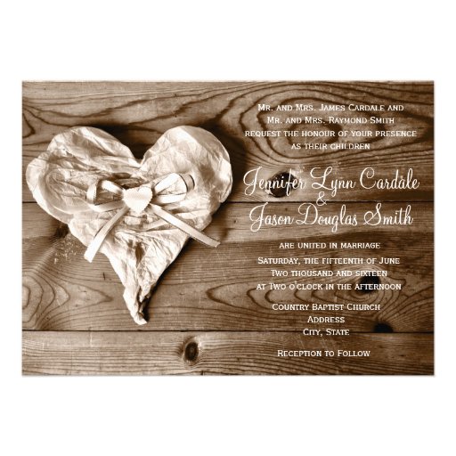 Rustic Country Barn Wood Heart Wedding Invitation