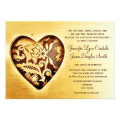 Rustic Country Barn Wood Lace Heart Wedding Invite