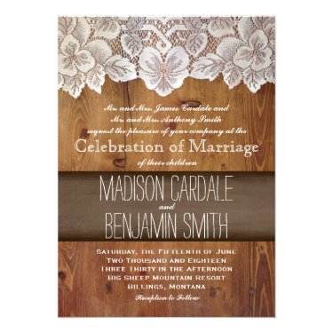 Rustic Country Barn Wood Lace Wedding Invitations